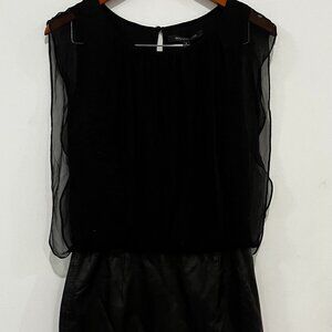 Boundary & Co Women Black Dress Size Small Silk and Leather Cocktail Mini Dress